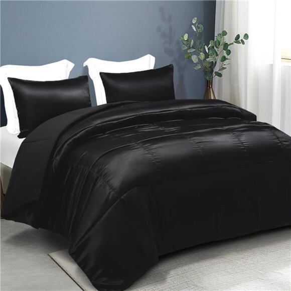 3-Piece Reversible King Size Silk Comforter Set/Bedding Set,Soft Satin Comforter - Picture 2 of 7